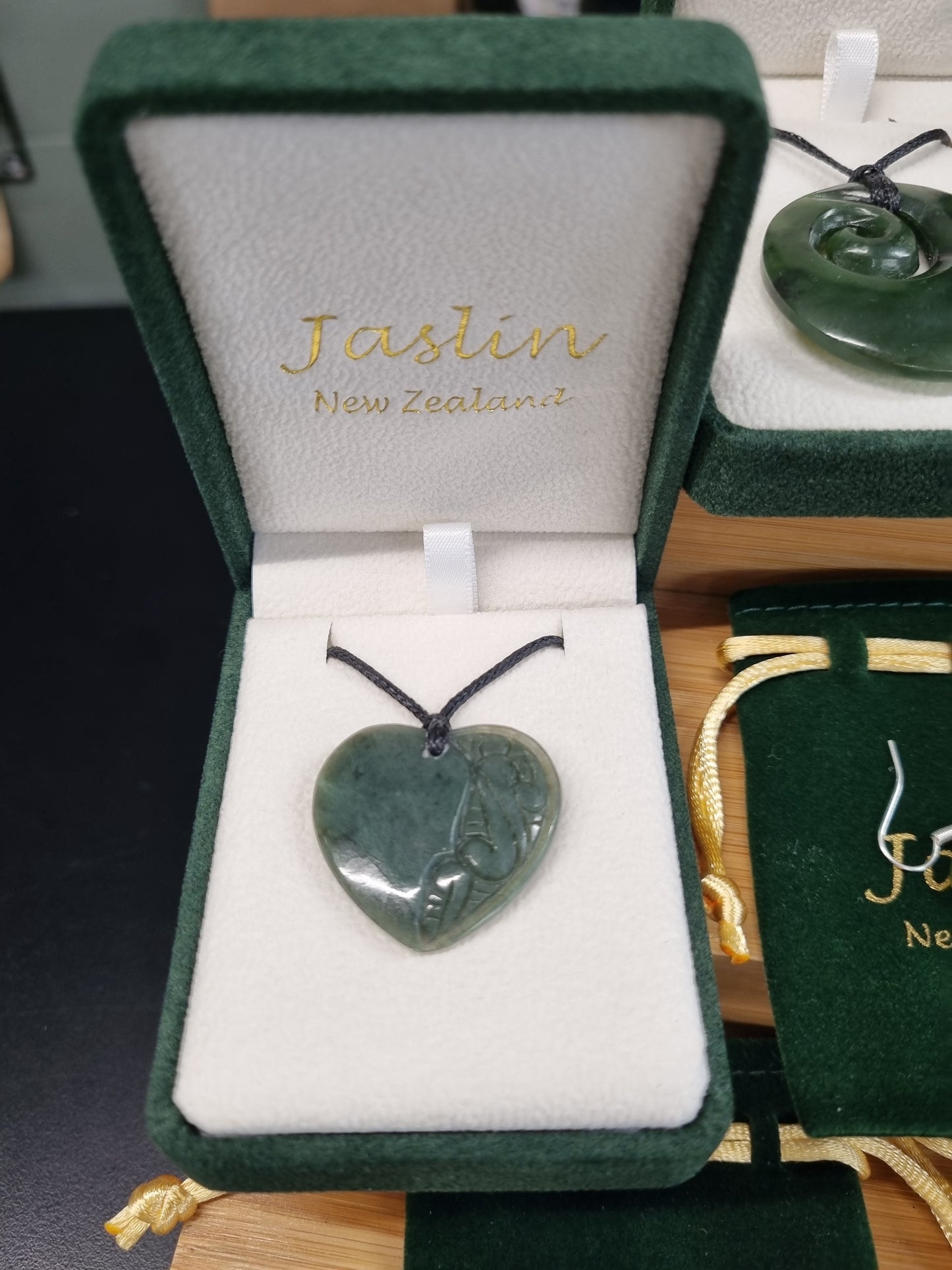 Jaslin Greenstone - Engraved Heart Necklace