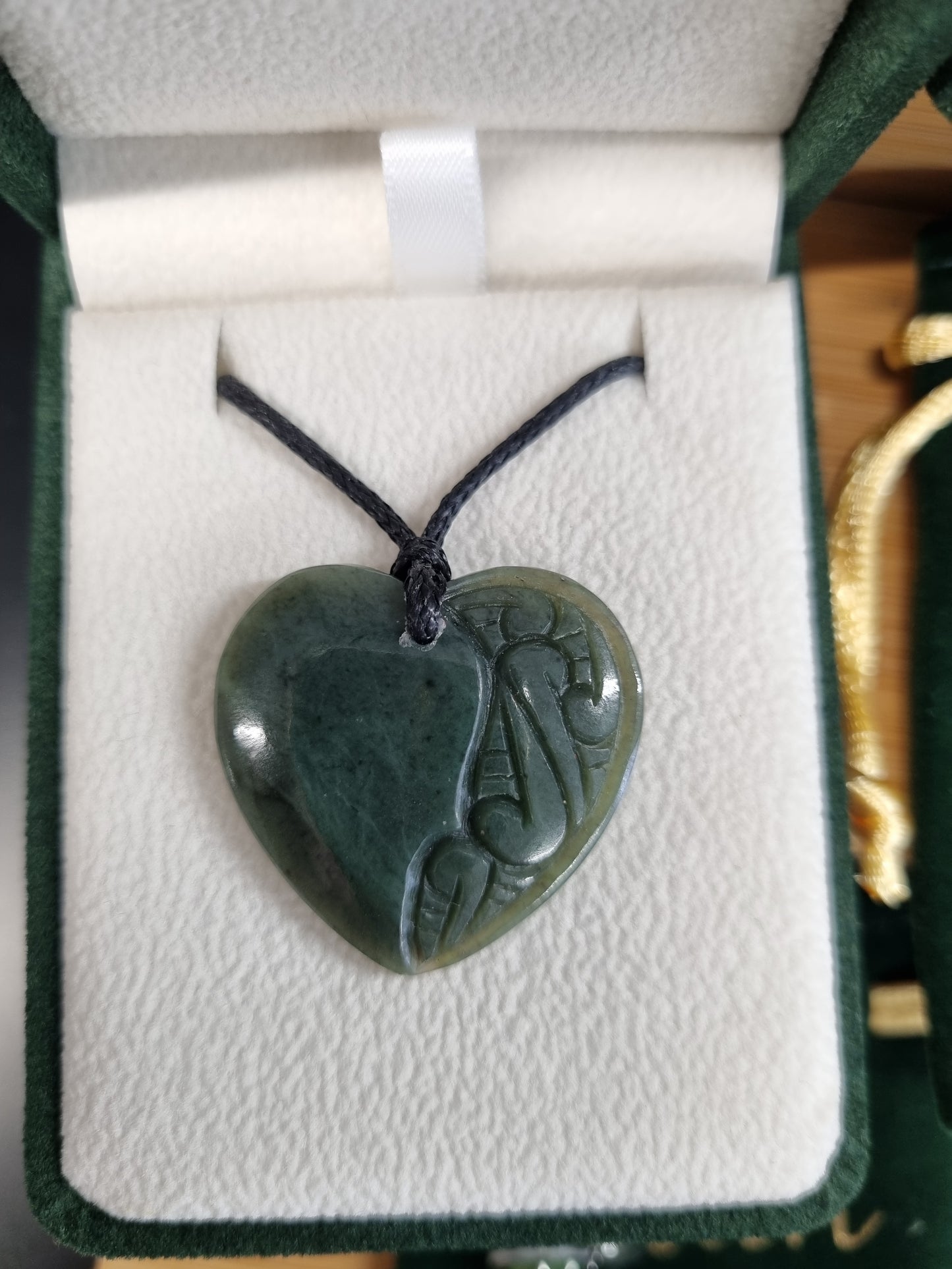 Jaslin Greenstone - Engraved Heart Necklace