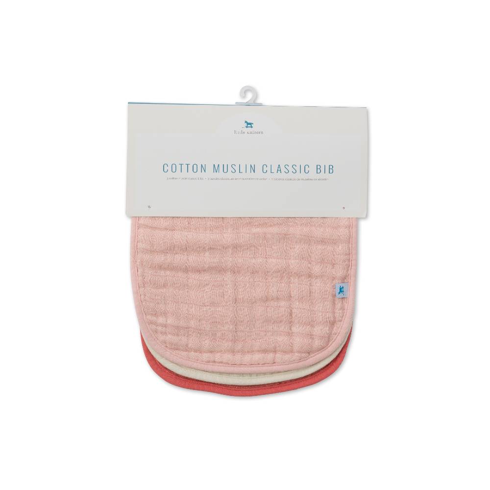 Little Unicorn Muslin Classic Bib 3 Pack | Rose Petal
