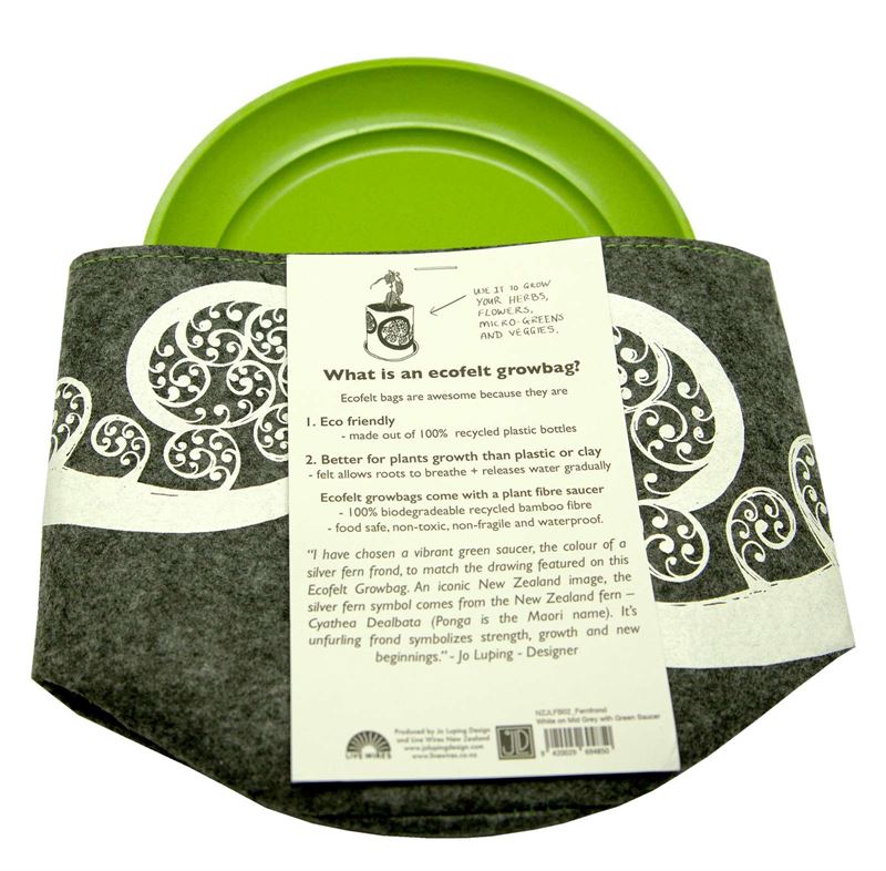 Jo Luping Design - Fern Frond On Mid Grey | Ecofelt Growbag