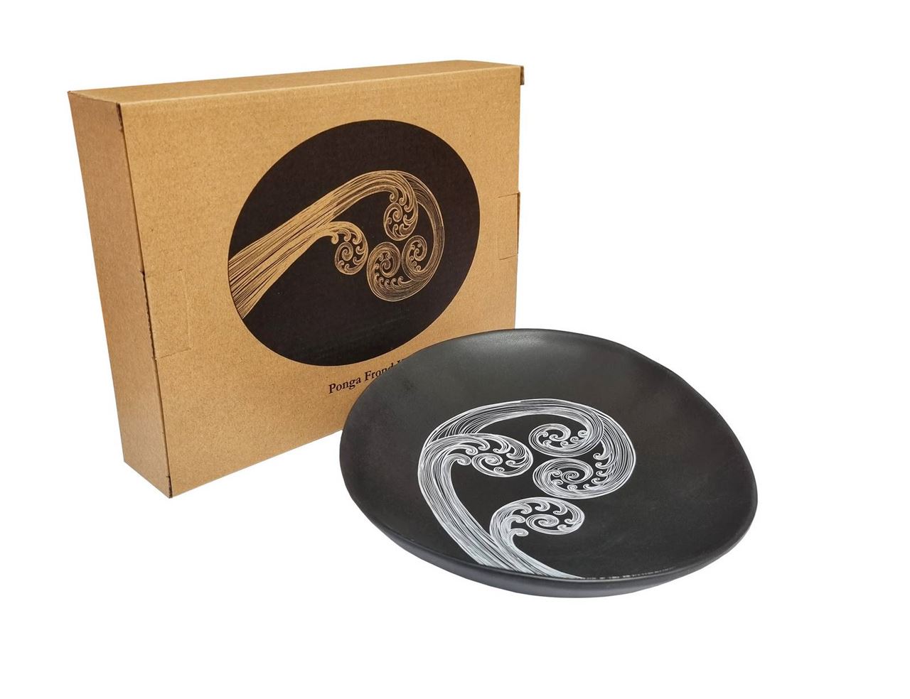 Jo Luping Design - Ponga Frond II White On Charcoal | 24cm Porcelain Bowl