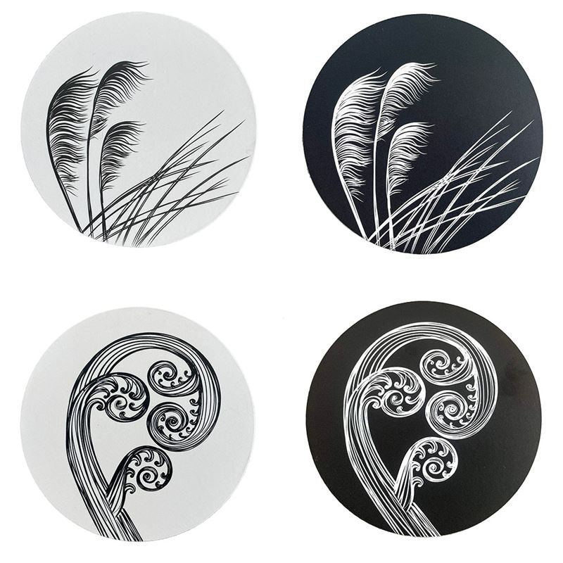 Jo Luping Design - Black and Ivory Set of 4 | Round Coasters