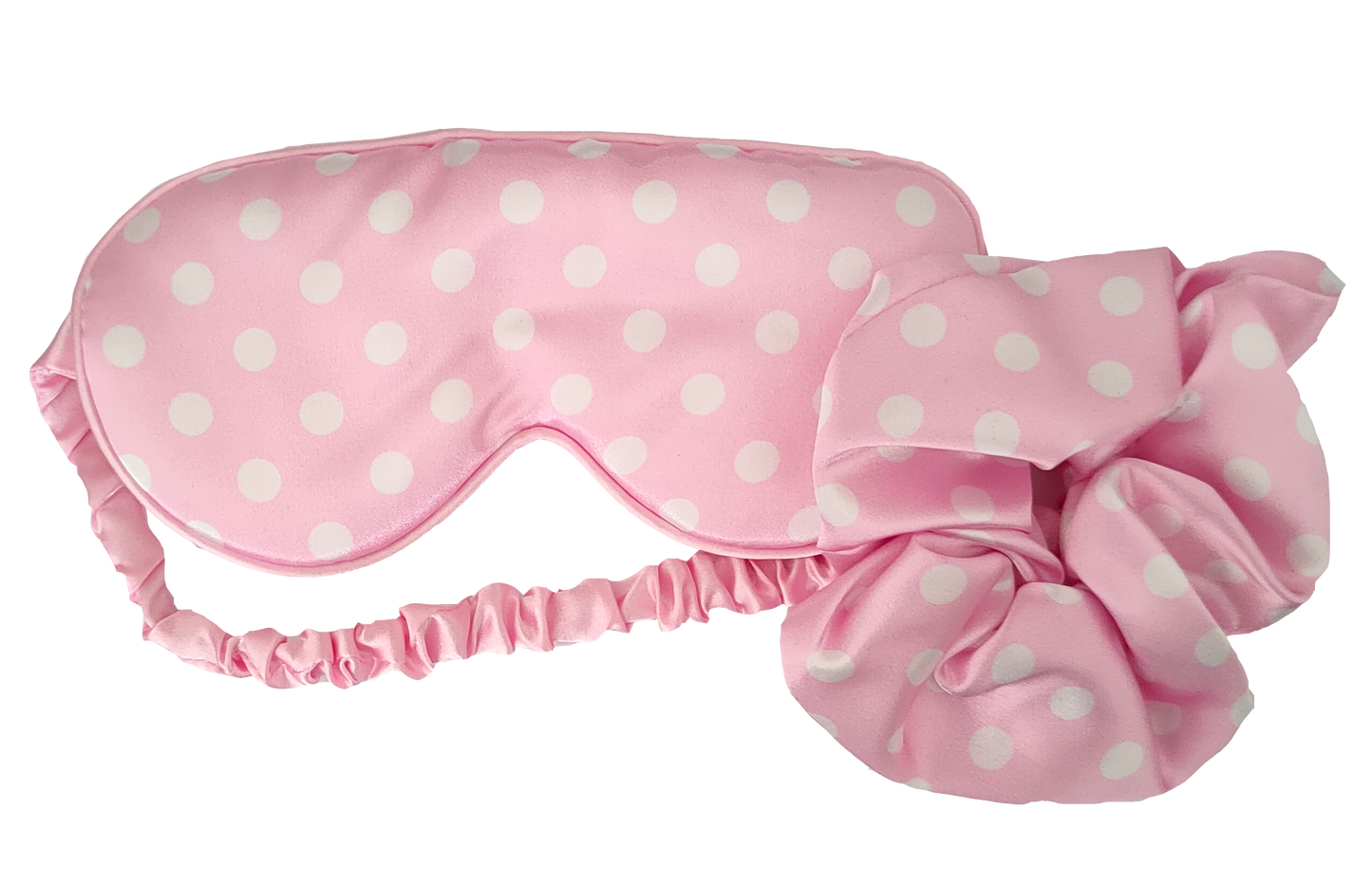 Artico Bluhen - Pink Polka Dot Satin Eyemask & Scrunchie Set