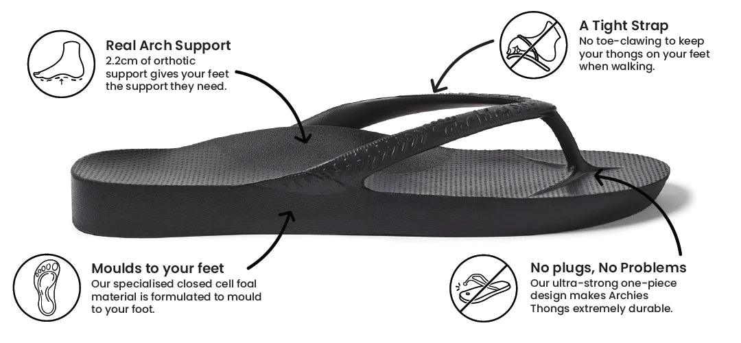 Archies Arch Support Jandals - Black