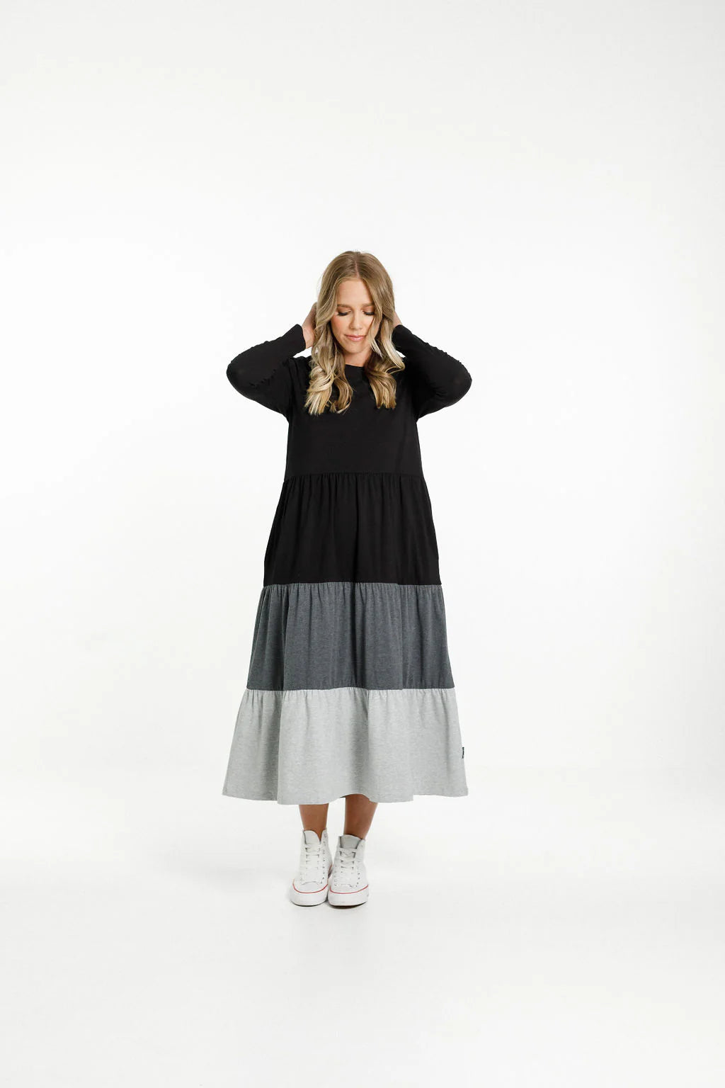 Home-lee Kendall Long Sleeve Dress | Black Grey Charcoal