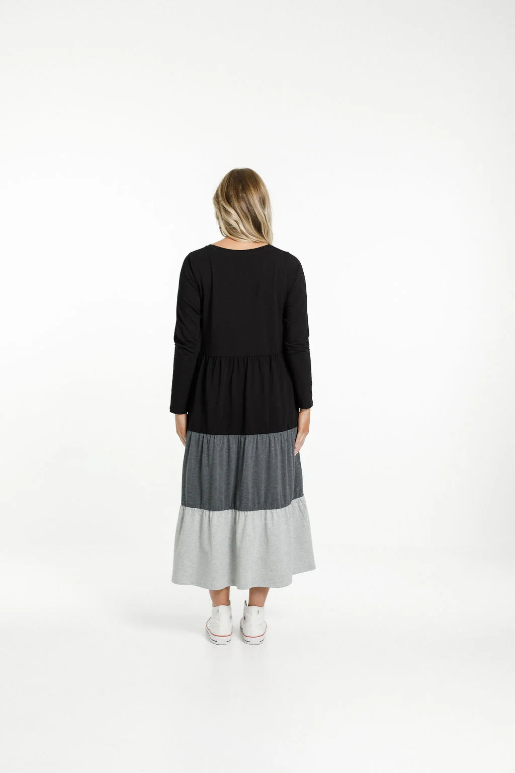 Home-lee Kendall Long Sleeve Dress | Black Grey Charcoal