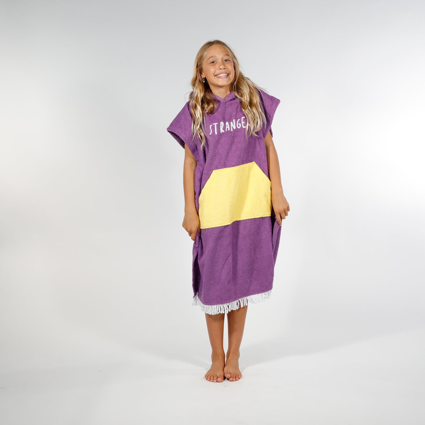Hello Stranger Kidswear Hooded Poncho Towel | Purple Yellow
