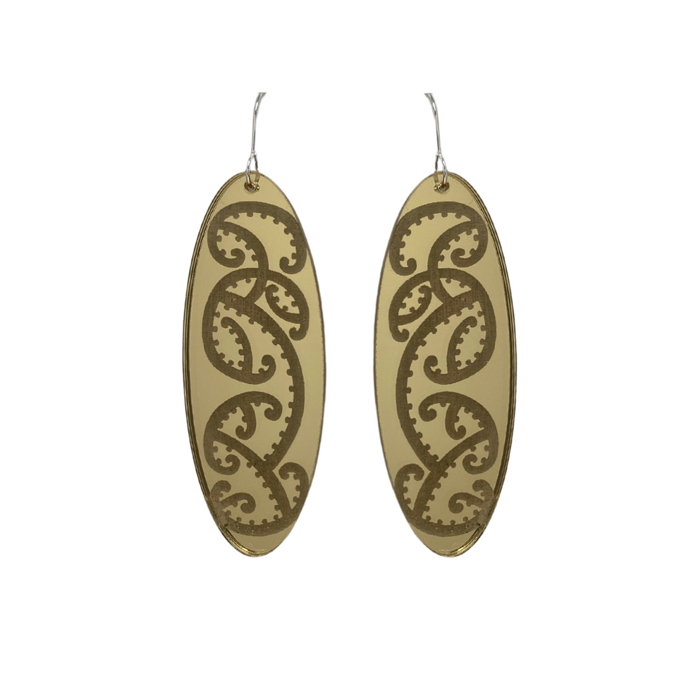 Nichola Earrings - Kōwhaiwhai - Gold Mirror