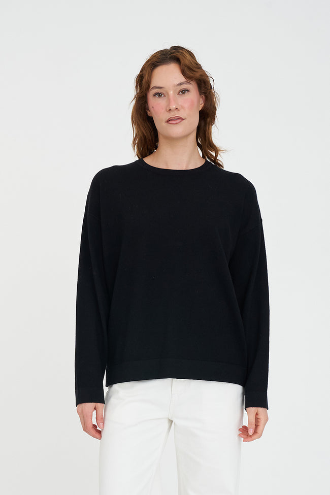 Huffer Merino Neve Crew | Black