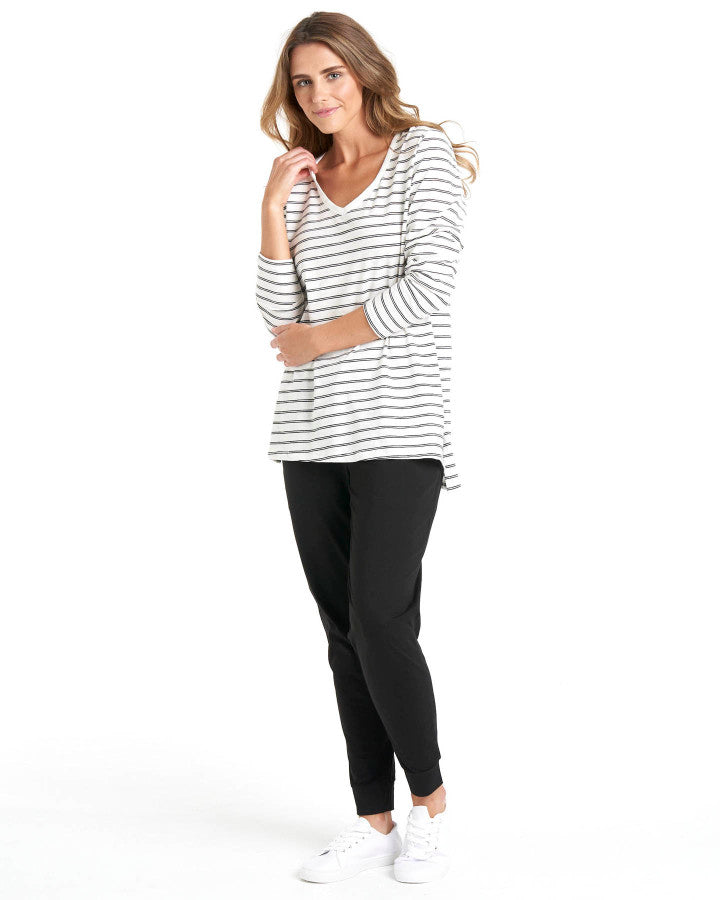 Betty Basics Bonnie Long Sleeve Top - White/Black Stripe