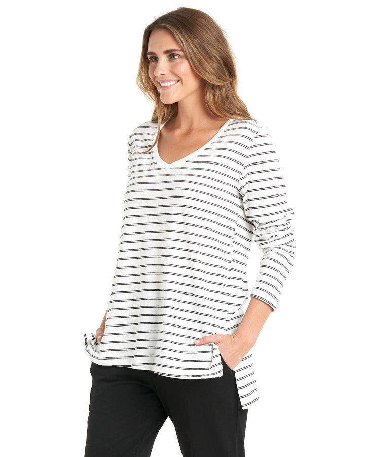 Betty Basics Bonnie Long Sleeve Top - White/Black Stripe