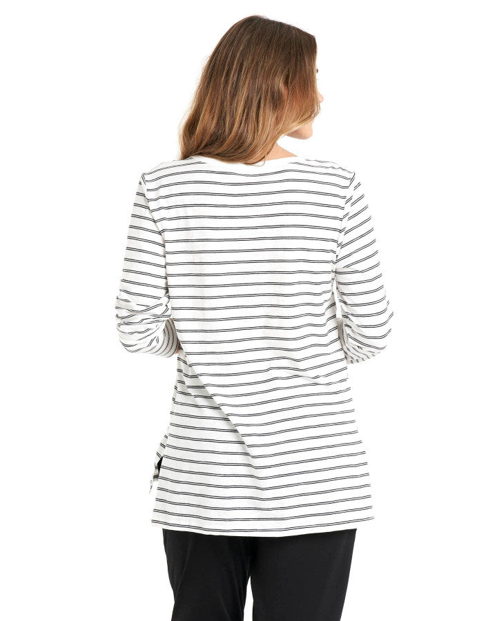 Betty Basics Bonnie Long Sleeve Top - White/Black Stripe