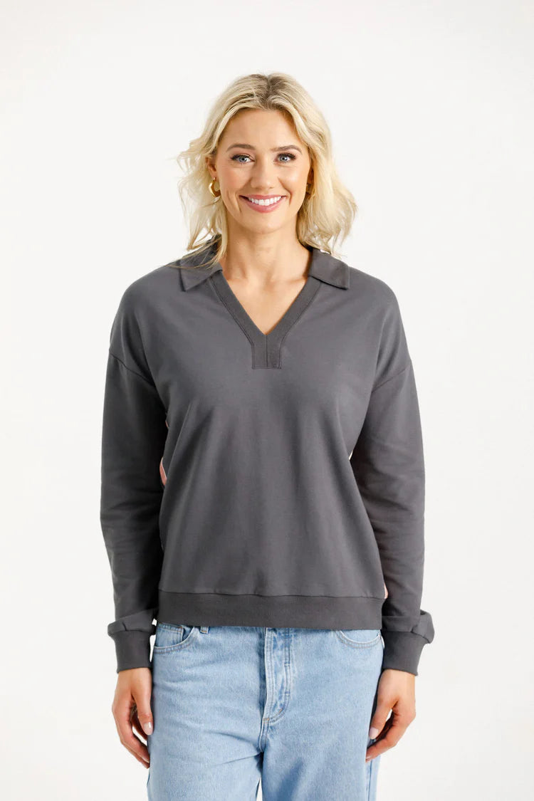 Homelee Camilla Collar Crew | Graphite with Blossom Velvet Ribbon