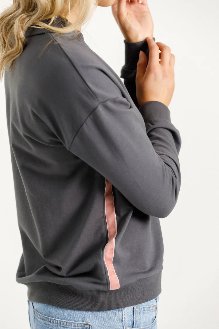 Homelee Camilla Collar Crew | Graphite with Blossom Velvet Ribbon