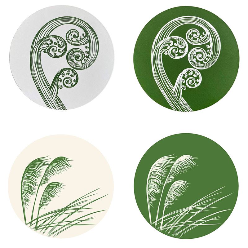Jo Luping Design - Green and Ivory Set of 4 | Round Coasters