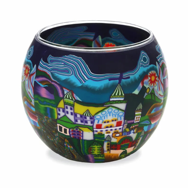 Glowing Glass Tealight Holder - Fairytale Castle Bavaria