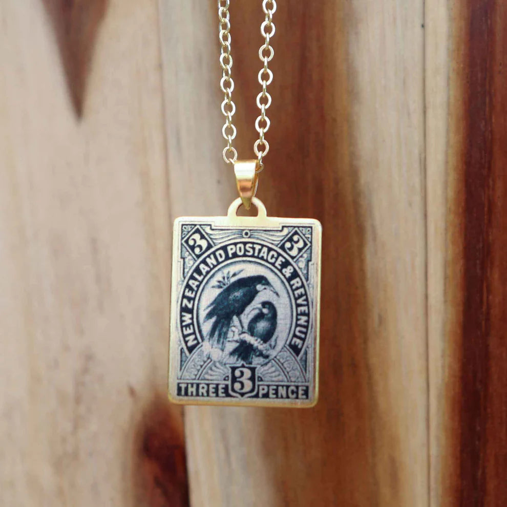 Little Taonga 1898 Pictorial Vintage Stamp Necklace | Huia