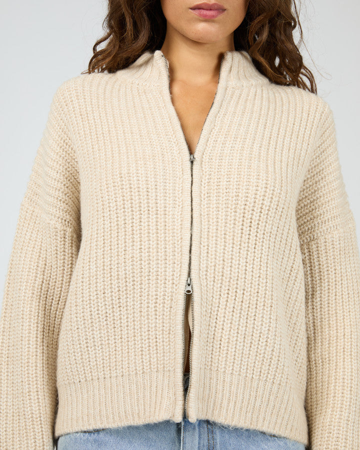 Silent Theory Maple Zip Thru Knit Jumper | Natural