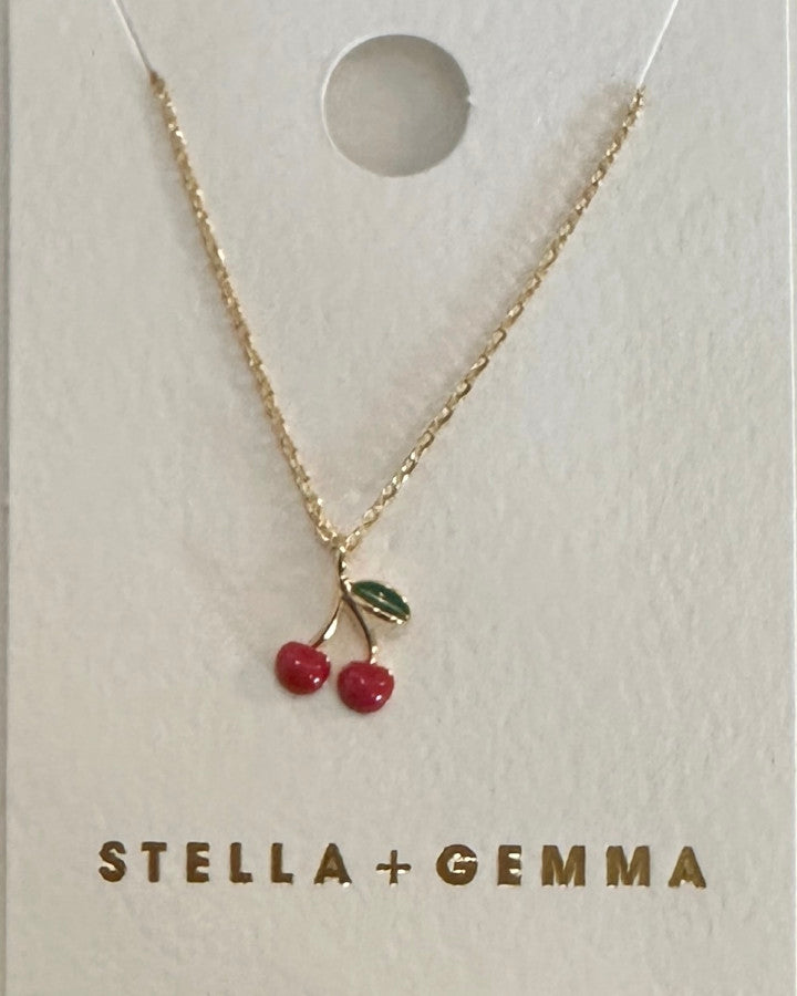 Stella + Gemma Necklace | Red Gold Cherries