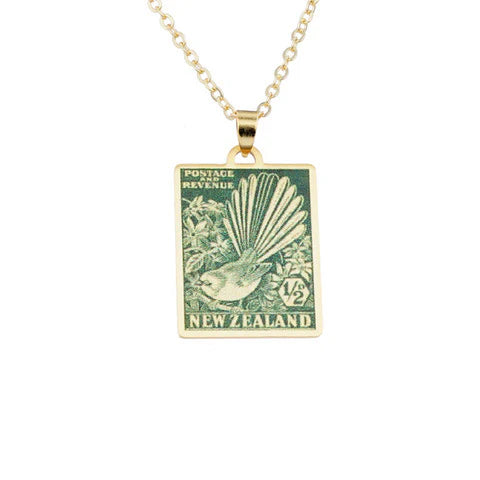 Little Taonga 1935 Pictorial Vintage Stamp Necklace | Piwakawaka