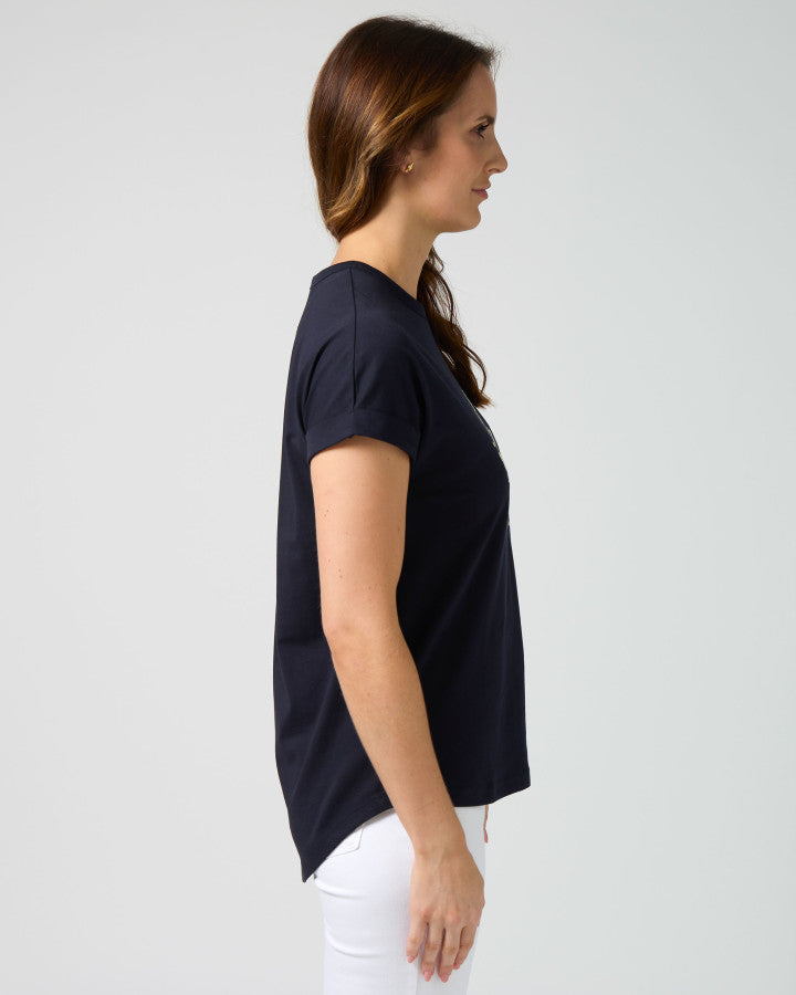 Stella + Gemma Soho Cuff Tee | Navy Leopard Cross