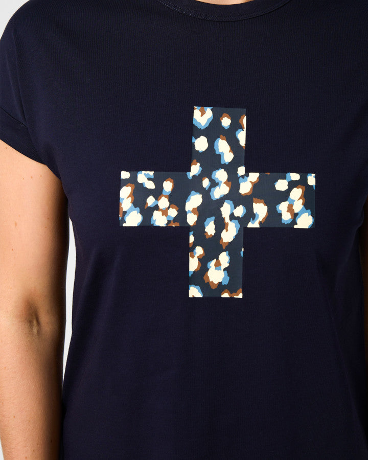 Stella + Gemma Soho Cuff Tee | Navy Leopard Cross