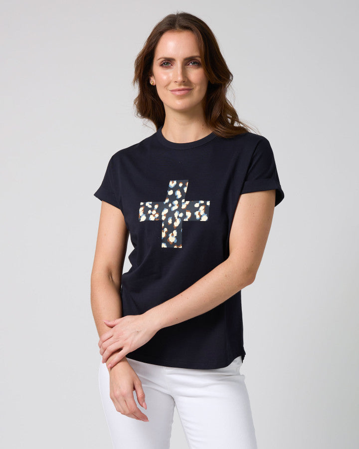 Stella + Gemma Soho Cuff Tee | Navy Leopard Cross