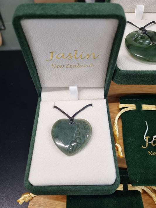 Jaslin Greenstone - Engraved Heart Necklace