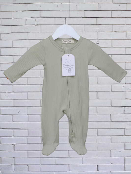 Cherub's Cradle Ribbed Long Sleeve Baby Bodysuit - Pistachio