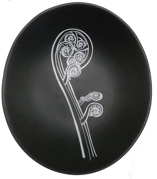 Jo Luping Design - White Ponga on Black | 10cm Porcelain Bowl