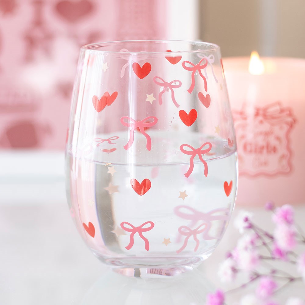 Bow Heart Stemless Glass