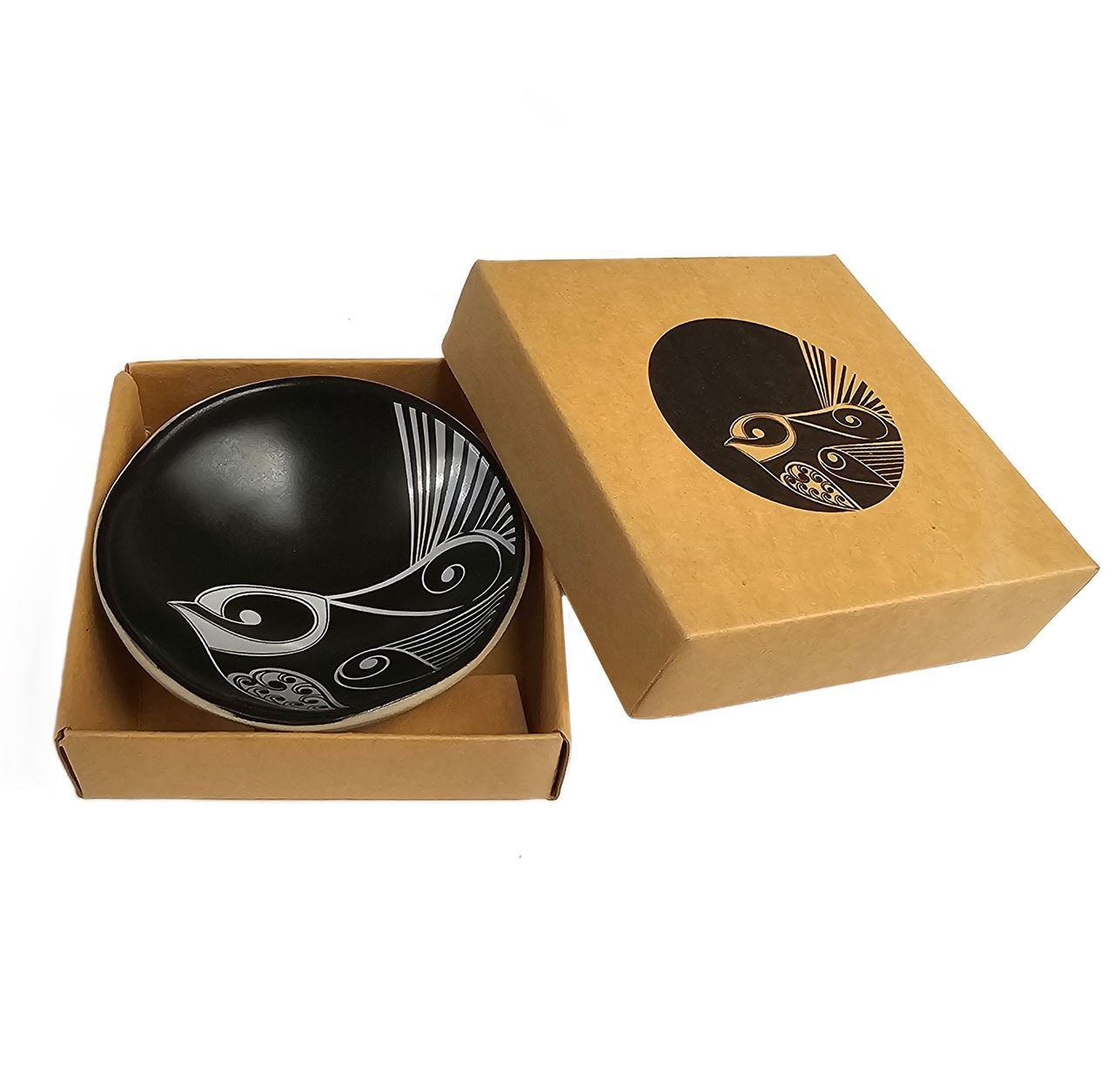 Jo Luping Design - Piwakawaka White On Black | 7cm Porcelain Bowl