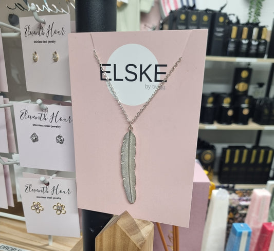 Elske by Twigg Casted Feather Pendant Necklace - Silver