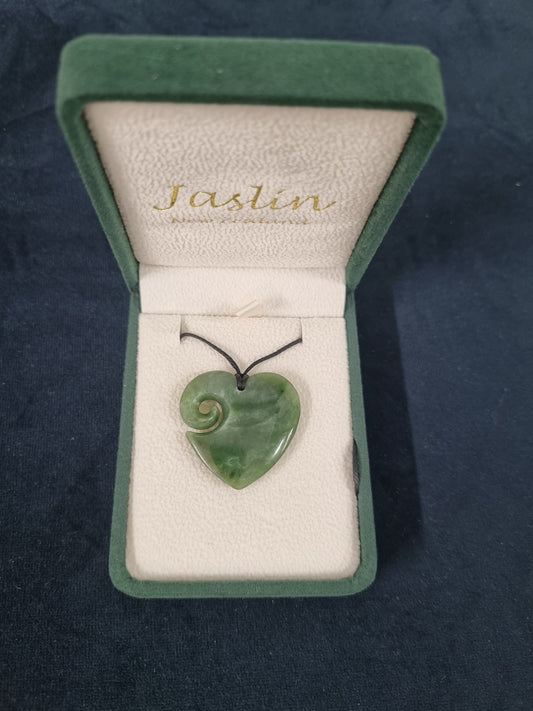 Jaslin Greenstone - Heart Koru Necklace 30mm
