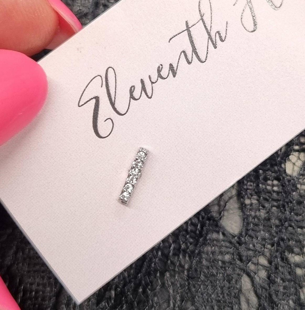 Eleventh Hour Tiny Diamante Bar Stud Earrings | Silver