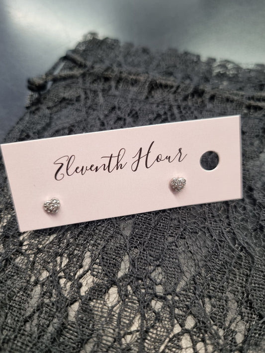 Eleventh Hour Tiny Diamante Heart Stud Earrings | Silver
