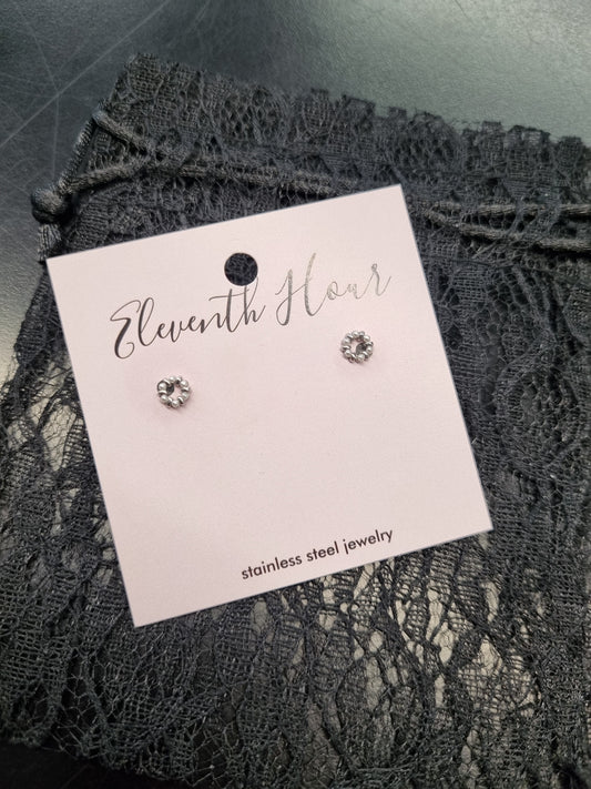 Eleventh Hour Tiny Pearl Circle Stud Earrings | Silver