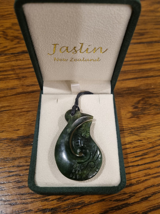 Jaslin Greenstone - Engraved Hook Necklace