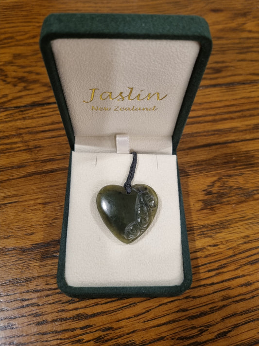 Jaslin Greenstone - Engraved Heart Necklace