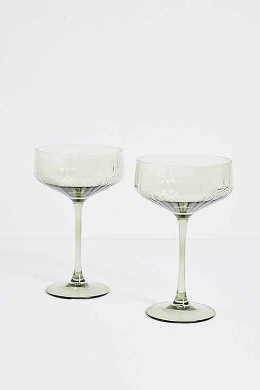 Willow & Mae Ribbed Coupe Cocktail Glasses | Olive Green