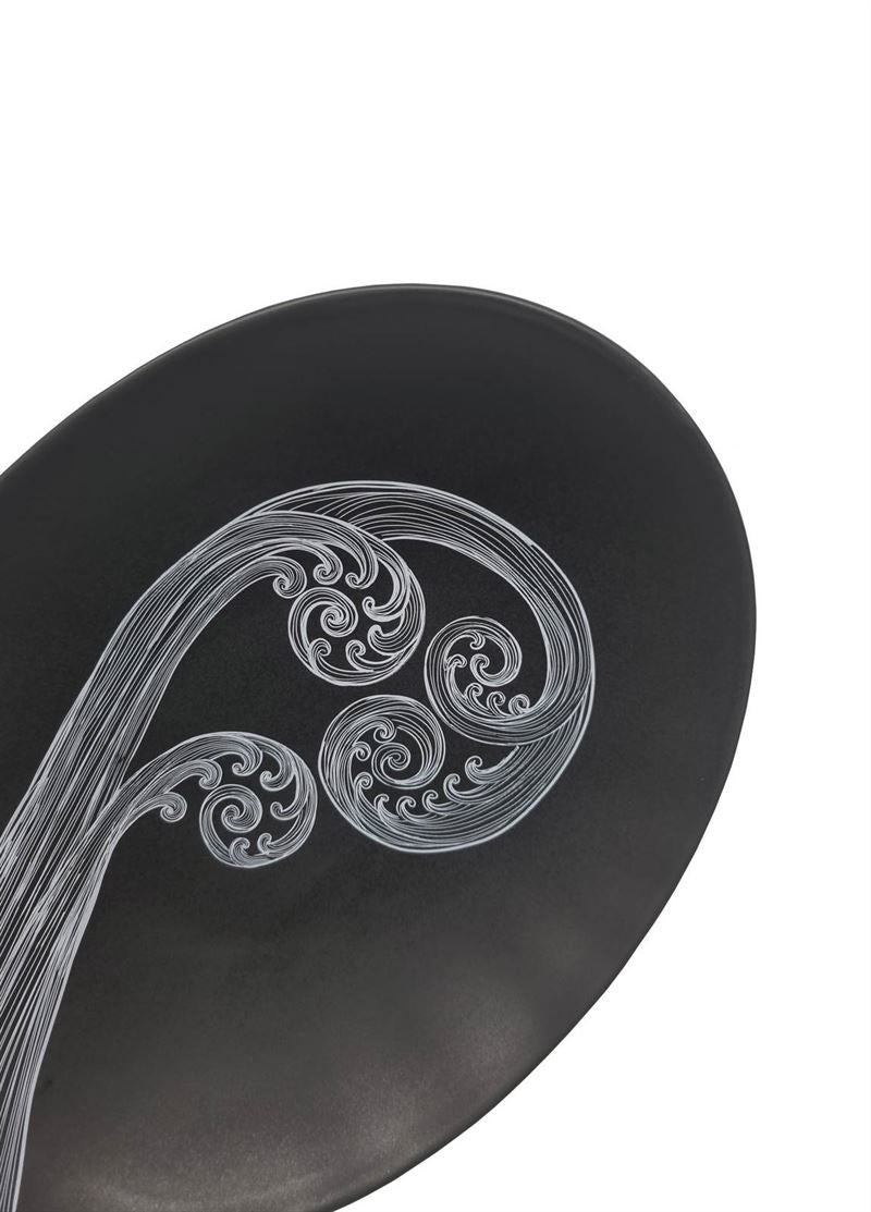Jo Luping Design - Ponga Frond II White On Charcoal | 24cm Porcelain Bowl