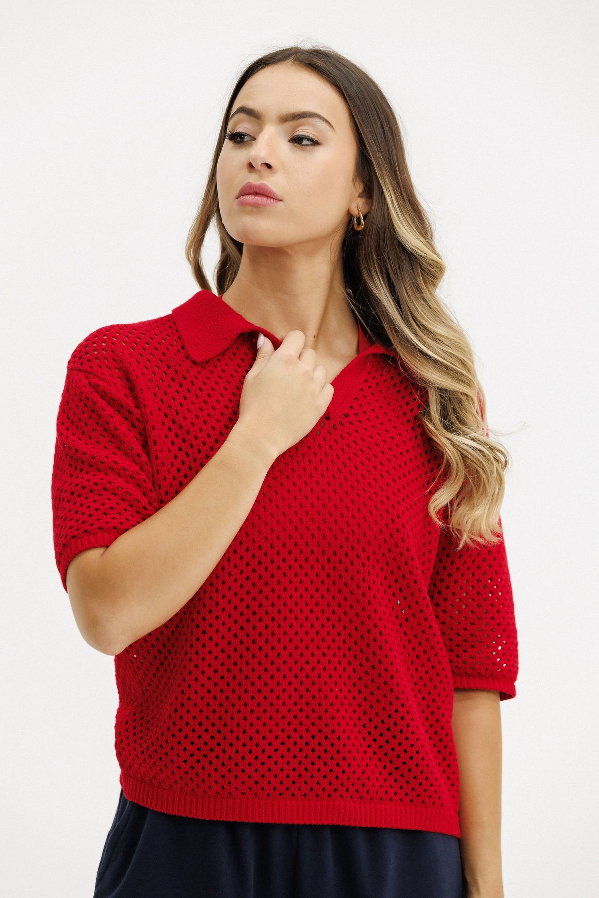Rose Road Knit Polo | Cherry Red