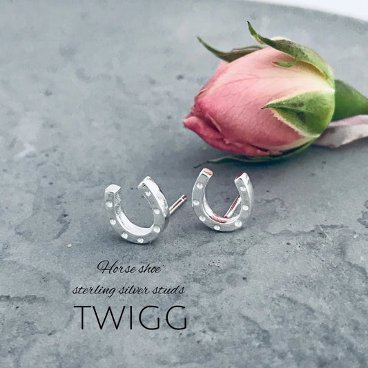 Twigg Horse Shoe Stud Earrings - Stirling Silver