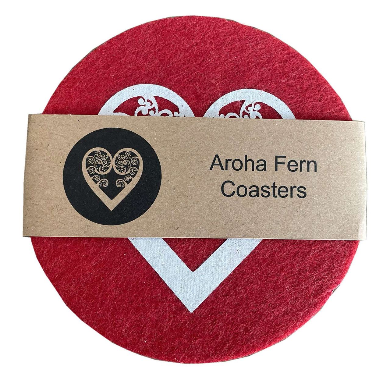 Jo Luping Design - Aroha Fern on Red | Ecofelt Coasters