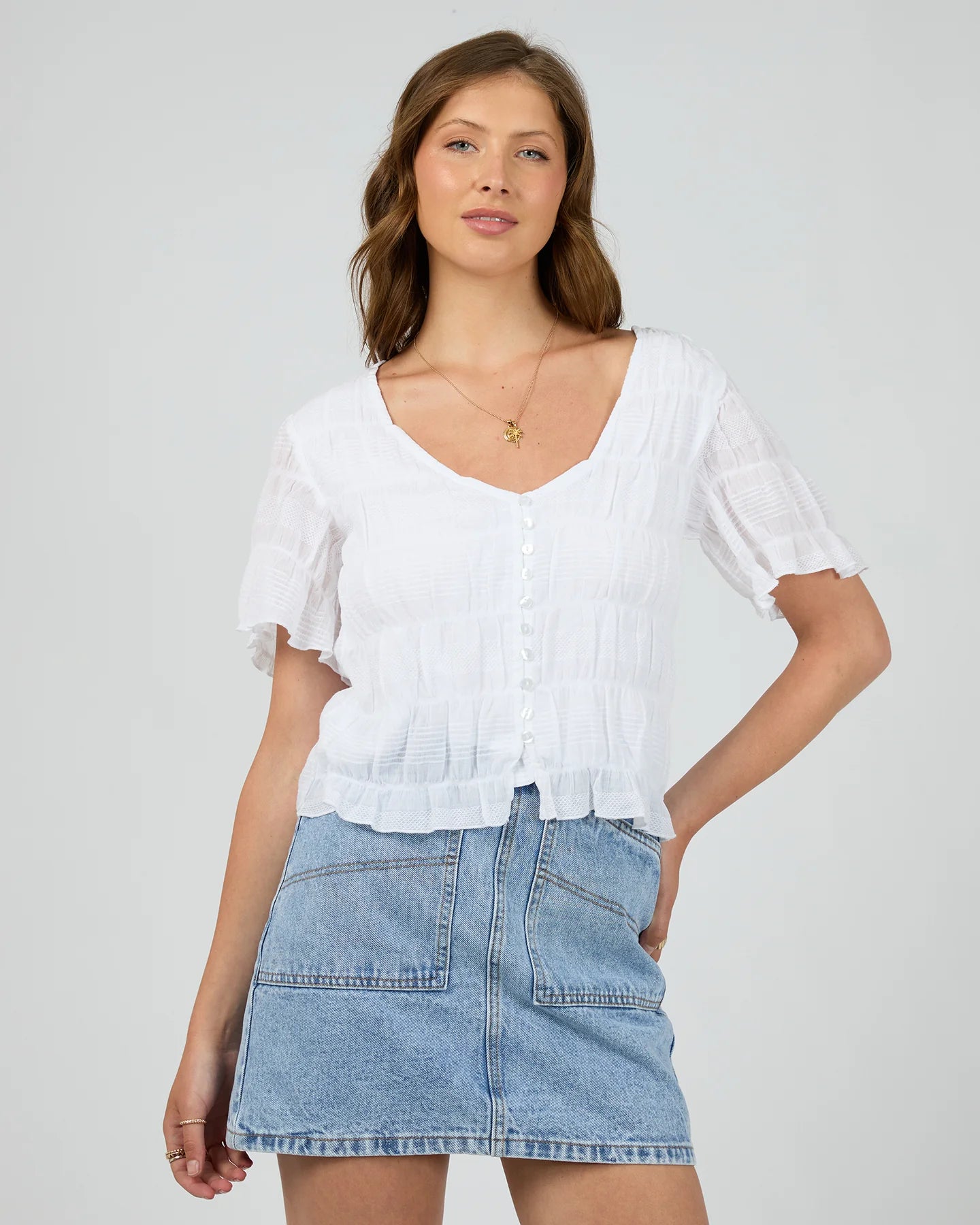 All About Eve Maude Short Sleeve Shirt | White