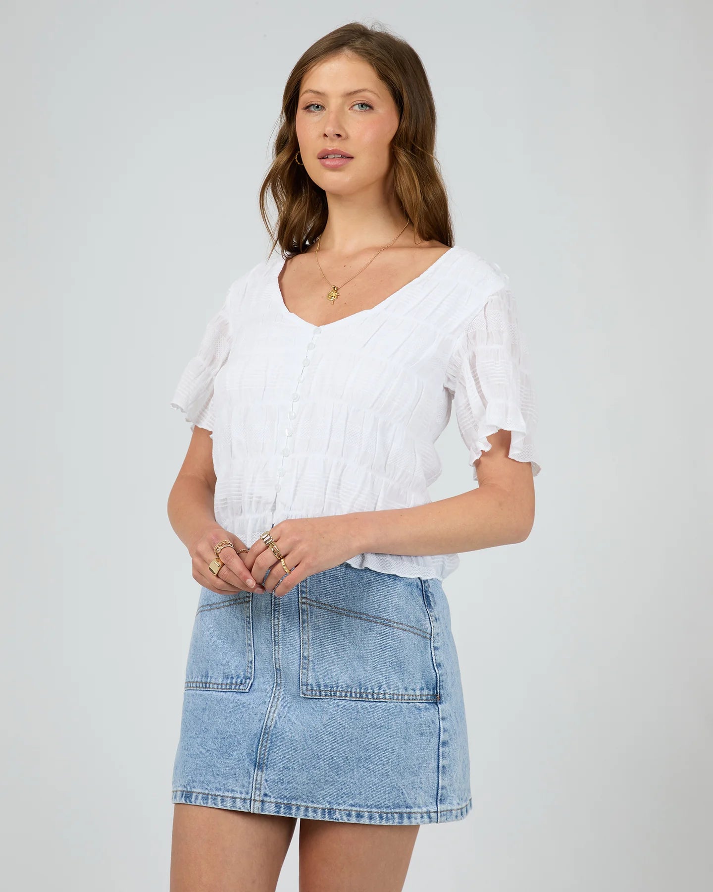 All About Eve Maude Short Sleeve Shirt | White