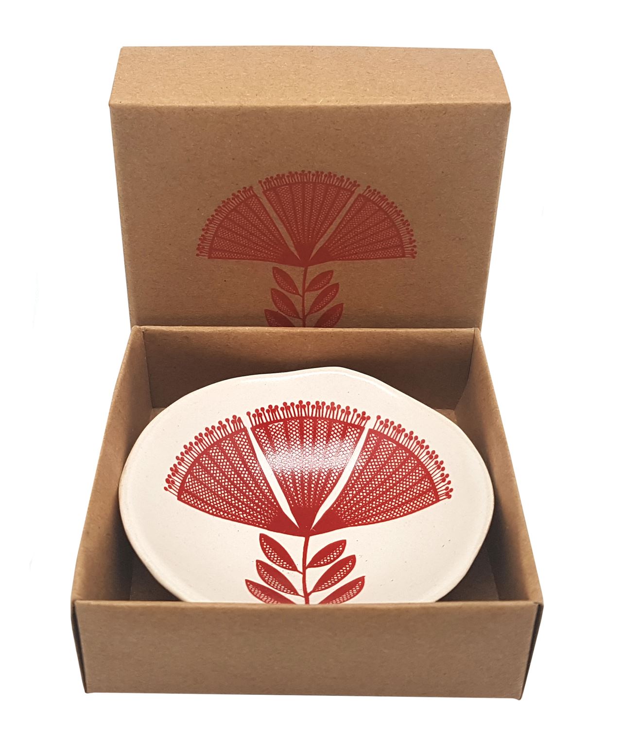 Jo Luping Design - Red Pohutukawa Lace On White | 7cm Porcelain Bowl
