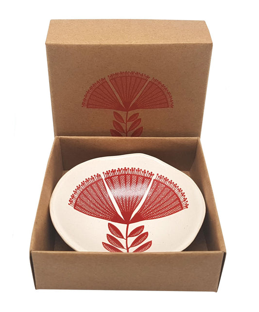 Jo Luping Design - Red Pohutukawa Lace On White | 7cm Porcelain Bowl
