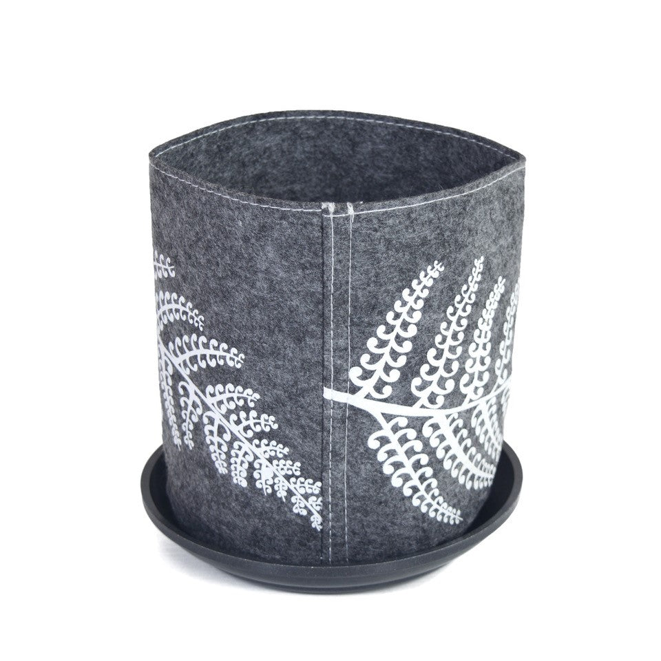 Jo Luping Design - White Fern on Mid Grey | Ecofelt Growbag