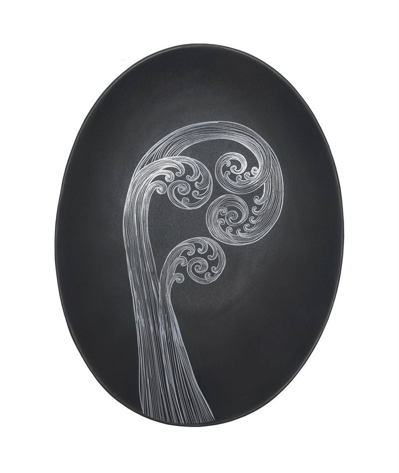 Jo Luping Design - Ponga Frond II White On Charcoal | 24cm Porcelain Bowl